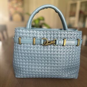 Woven Light Blue Top-Handle Crossbody Shoulder Tote HandBag Like New
